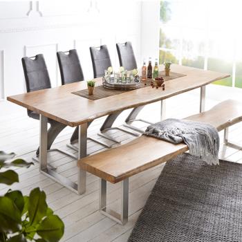 北歐簡約實木長餐桌自然邊原木復古桌子家用長方形大戶型餐廳餐桌