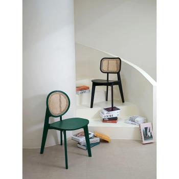 北歐藤編餐椅餐廳咖啡店實木靠背椅家用現代簡約設計師法式餐桌椅