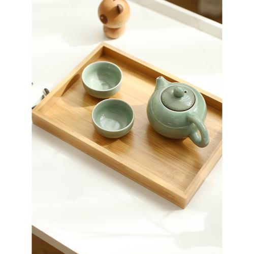竹木托盤茶盤日式家用水杯盤長方形竹制點心盤酒店餐廳茶具燒烤盤
