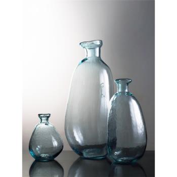kaheku環保藍不對稱透明玻璃花瓶自然風高級感客廳馬醉木吊鐘花器