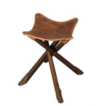 純手工牛皮凳折疊凳四角凳真皮凳子工藝品復古皮馬扎便攜式釣魚椅