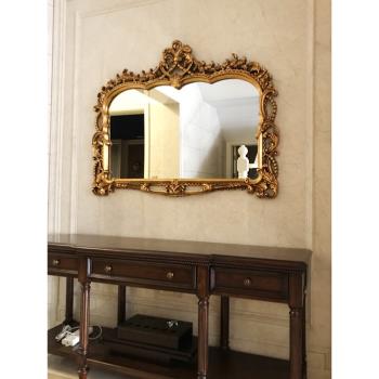 歐式雕花壁爐鏡復古壁掛宮廷玄關鏡法式巴洛克梳妝鏡客廳裝飾鏡子