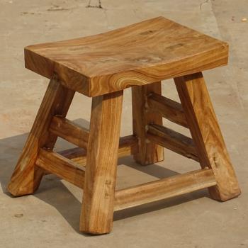 農村木匠實木元寶凳家用復古中式成人榆木小板凳客廳凹面木頭凳