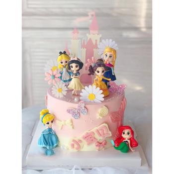 蛋糕烘焙裝飾擺件六個粉公主婚紗艾莎女孩禮物裝扮派對甜品臺插件