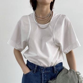 日本不對稱純棉襯衫氣質圓領短袖