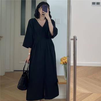 0.26KG新款優雅黑色開衩連衣裙