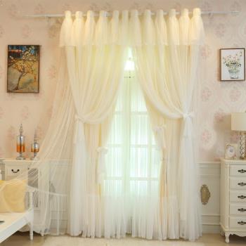 飄窗臥室窗簾成品溫馨高檔公主風全遮光客廳韓式田園蕾絲夢幻紗簾