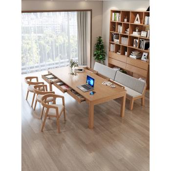 全實木書桌家用學生書桌辦公桌帶抽屜實木大板桌客廳多功能工作臺
