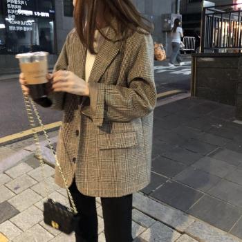 外套女格子秋季韓版寬松西裝外套