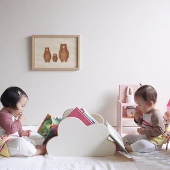ins韓版簡約風樺木板卡通造型兒童床頭繪本置物架書架2-12歲