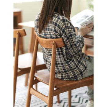 弄居 ∣ 北歐實木餐廳家具櫻桃木餐桌椅子組合日式家用簡約靠背椅