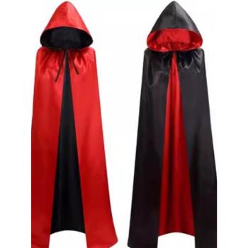 萬圣節斗篷雙面黑加紅新款cosplay*吸血鬼長款領口系帶連帽披肩款
