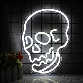 跨境萬圣節裝飾LED霓虹燈骷髏頭 源頭廠家亞克力背板室內裝飾