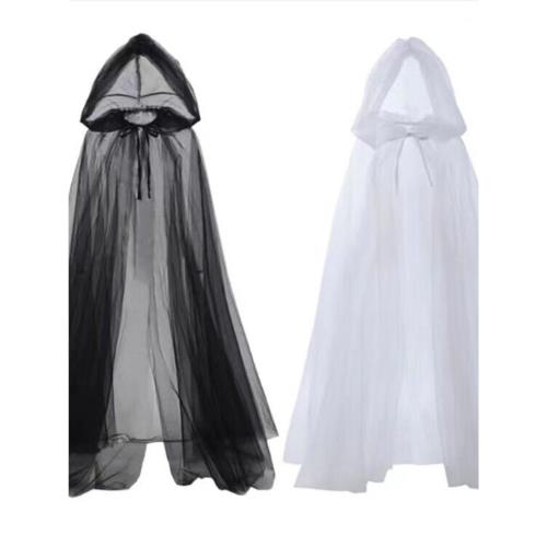 萬圣節新娘披肩斗篷恐怖吸血鬼女巫角色扮演服黑色連帽雙層網紗款