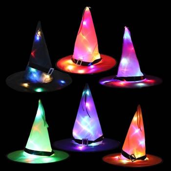 萬圣節帽子 鬼節派對裝飾道具LED發光巫婆帽魔法師女巫帽巫師帽