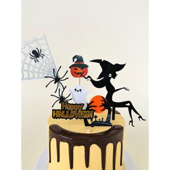 蜘蛛網幽靈蝙蝠南瓜燈蛋糕插件城堡女巫亞克力萬圣節派對烘焙插牌