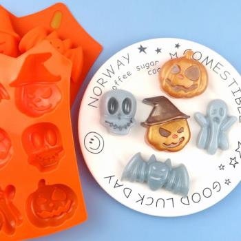 亮面巧克力6連萬圣節蝙蝠幽靈卡通硅膠蛋糕模 DIY手工皂滴膠模具