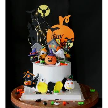 萬圣節蛋糕裝飾擺件軟陶南瓜巫婆蜘蛛蝙蝠蛋糕插牌派對烘焙甜品