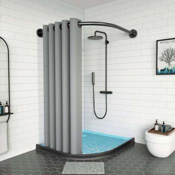 浴簾桿套裝免打孔干濕分離浴室沐浴磁吸擋水條衛生間洗澡隔斷弧形