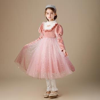 女童睡美人公主裙生日禮服裝兒童萬圣節愛洛公主演出鋼琴加絨表演