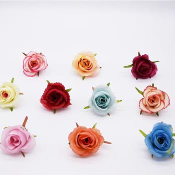 仿真5.5CM玫瑰花朵婚禮花墻景觀綠植插花 萬圣節頭飾玫瑰絹布