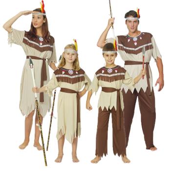 cosplay女印第安人親子演出服裝萬圣節成人男土著原始野人衣服