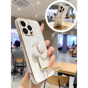 適用蘋果14promax的手機殼iPhone15風車拉桿支架13pro全包邊防摔12矽膠11軟殼xsmax女新款7高階感xr手腕8plus