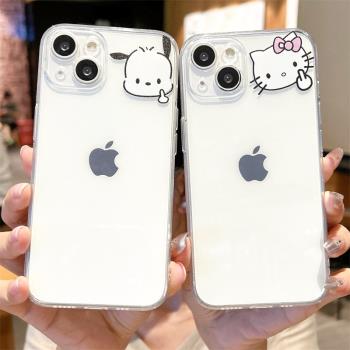 必啟 ins帕恰狗HelloKitty卡通情侶搞怪適用iPhone15ProMax手機殼iPhone14Plus軟殼13透明12mini可愛XR防摔套