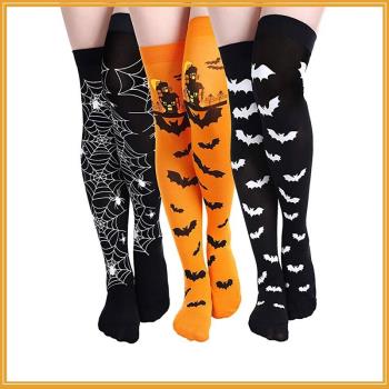 熱銷萬圣節過膝蜘蛛襪3件套 cosplay南瓜蝙蝠女士長筒性感絲襪