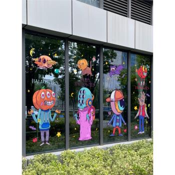 萬圣節卡通恐怖圖案裝飾玻璃門幕墻營造節日氛游樂場餐廳靜電貼紙