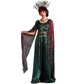 萬圣節表演服裝女士希臘神話蛇發女妖美杜莎cosplay長裙發箍套裝