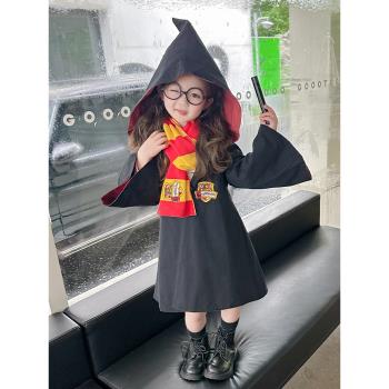 男女兒 童幼兒巫師魔法長袍斗篷披風萬圣節cosplay表演服巫師袍