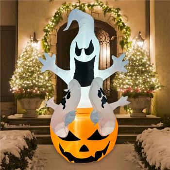 萬圣節裝飾 充氣氣模 1.8米發光白鬼幽靈南瓜帶燈 庭院裝飾氣模
