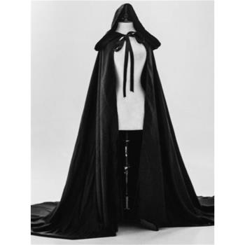 新款黑色披風加大尺寸天鵝絨斗篷萬聖節披肩連帽風衣演出服百搭女