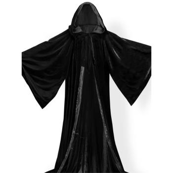萬聖節巫師長袍角色扮演披風舞臺演出服裝黑色大袖子連帽拍照斗篷