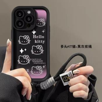 kitty貓適用蘋果16promax手機殼新款女iphone15pro矽膠加厚防摔14plus卡通日韓13潮牌小眾12pm奢華11pm耐臟黑
