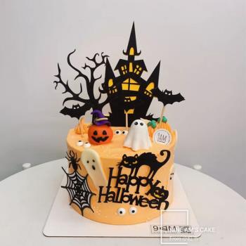 插排月亮城堡蜘蛛網南瓜蛋糕裝飾
