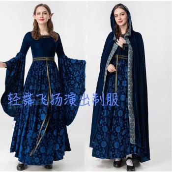 歐美復古喇叭袖披風連帽宮廷禮服