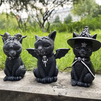 萬圣節魔法可愛貓咪樹脂工藝品小擺件動物雕塑禮物桌面暗黑裝飾品