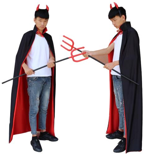 萬圣節演出服裝成人表演道具惡魔裝扮披風牛角牛魔王三叉斗篷套裝
