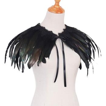 黑色斗篷女式蕾絲領飾天然羽毛披肩萬圣節cos服裝影視拍攝舞臺裝