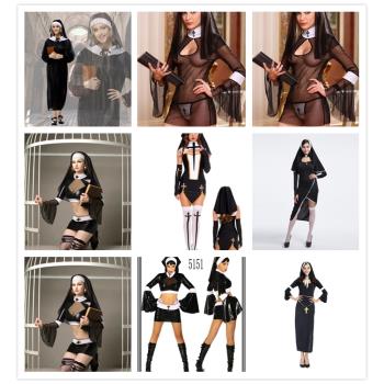 萬圣節性感修女服 圣母瑪利亞cosplay服裝 牧師服裝 修女扮演服裝