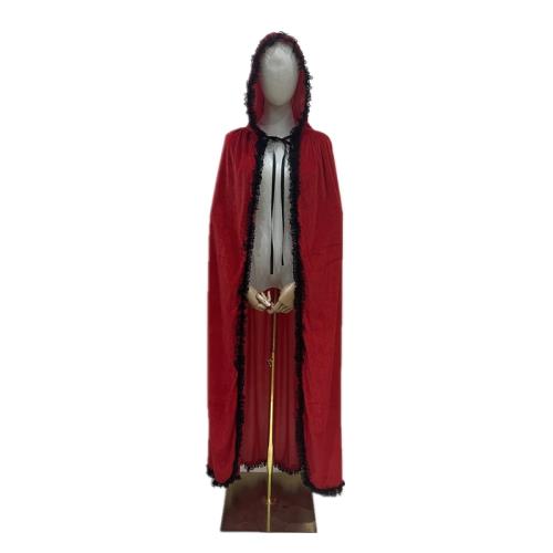 時尚新款萬圣節披風蕾絲花邊披肩舞臺演紅色連帽系帶角色扮演斗篷