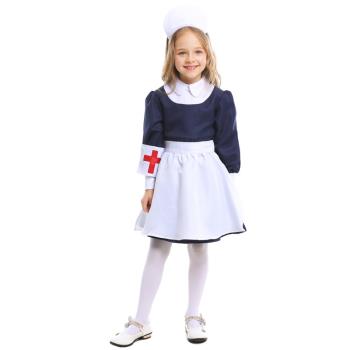女童藍白色女仆裝護士裙cosplay萬圣節兒童Nurse角色扮演游戲制服