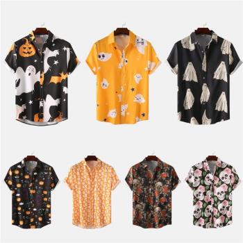 2022 New Halloween Shirt Hawaiian Men Flower Shirt