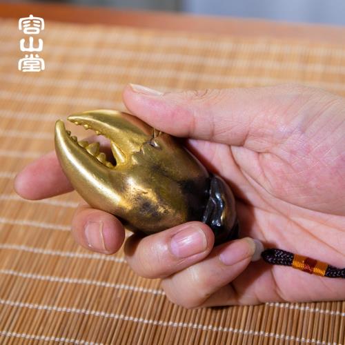 復古銅茶寵置物上海蟹カニ実心銅茶寵可養創意