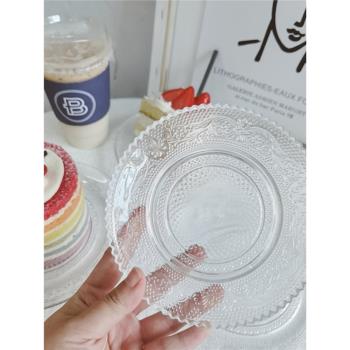 ktv復古浮雕花紋透明早餐甜品果盤碗小菜碟玻璃骨碟零食小吃碟子