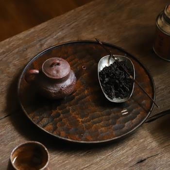 整板實木壺承干泡盤大漆復古老木質小茶盤中式家用茶具收納盤托盤