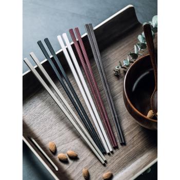 高檔合金筷子防滑防霉家庭套裝5雙裝酒店家用筷子耐高溫無漆無蠟