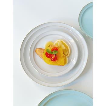 穆尼生活 ins風窯變釉純色家用平盤做舊圓形菜盤甜品西餐沙拉陶瓷